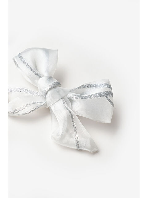 Le Mabelle Ekru Simli Çizgili Organze Kız Çocuk Klips Toka - S000425829-19965