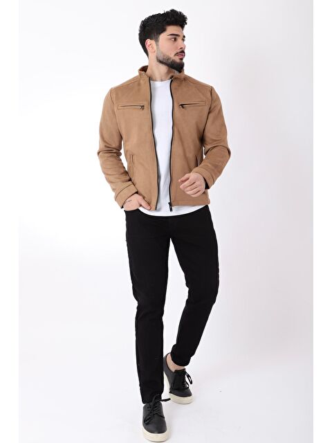 Stilkombin Göğüs Fermuarlı Hakim Yaka Süet Mevsimlik Erkek Ceket PLDP 2904 - S000114282-29705