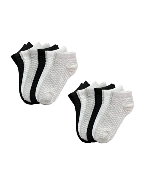 Line Smart 12'li Siyah-Beyaz-Gri Desenli Pamuklu Patik Çorap - S000225570-27074