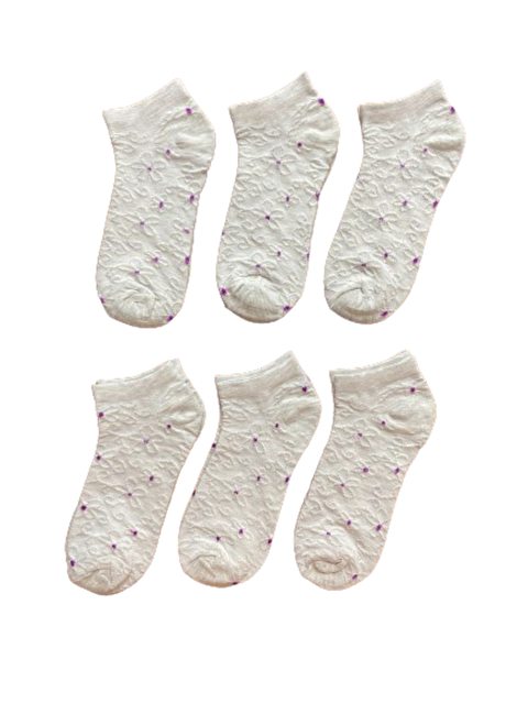 Line Smart 6'lı Gri Çiçek Desenli Karışık Pamuklu Patik Çorap - S000226457-5268