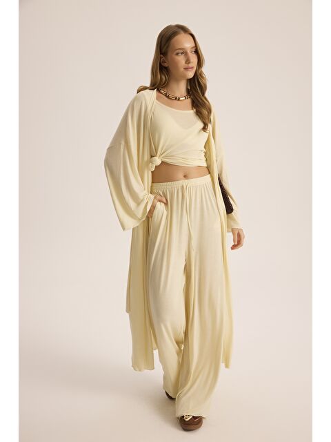 Mai Collection Raina Sarı Kimono Basic Üçlü Takım