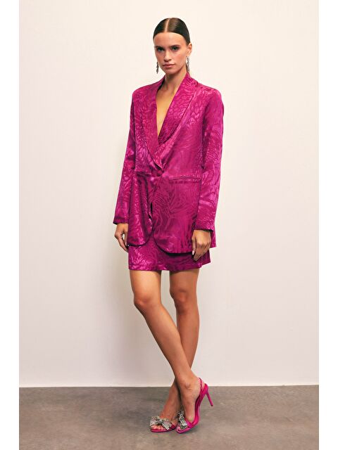 SATEEN Jakarlı Çan Etek - Fuşya - S000324031-18686