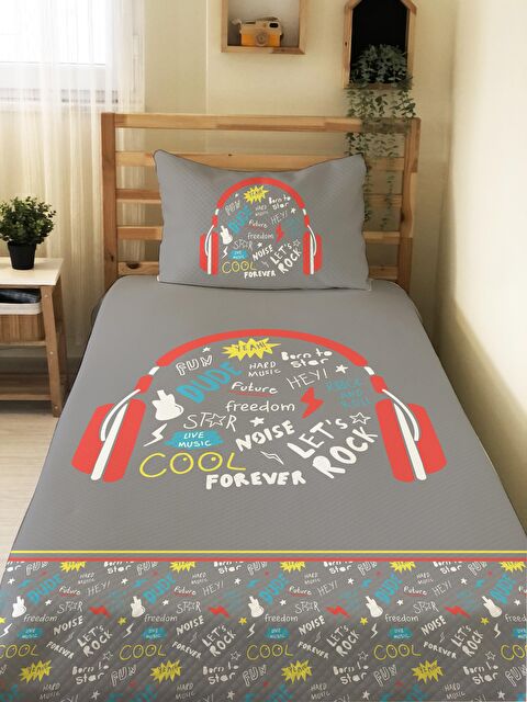 Evmila Müzik Rock Desen  Bebek Ve Çocuk Baskılı Tek Kişilik Pike Takımı - S000027824-23173