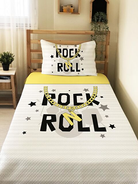 Evmila Rock Roll Desen  Bebek Ve Çocuk Baskılı Tek Kişilik Pike Takımı - S000027826-23173