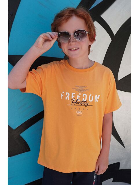 Breeze Erkek Çocuk Tişört Yazı Baskılı Hardal Sarı (5-10 Yaş) - S000383784-20074