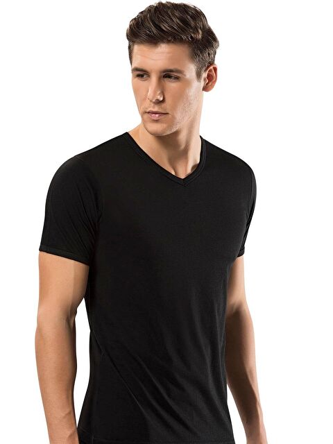 Tutku 6'lı Erkek Siyah %100 Pamuk Ribana V Yaka Fanila - S000359166-19351