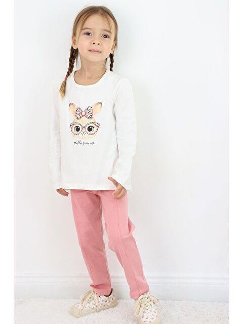 Breeze Kız Çocuk Taytlı Takım Sevimli Gözlüklü Tavşancık Ekru (2-4 Yaş) - S000352734-19965