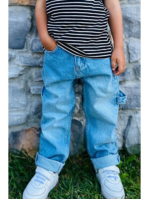 Breeze Erkek Çocuk Jean Pantolon Marangoz Model Açık Mavi (10-14 Yaş) - S000401072-17437