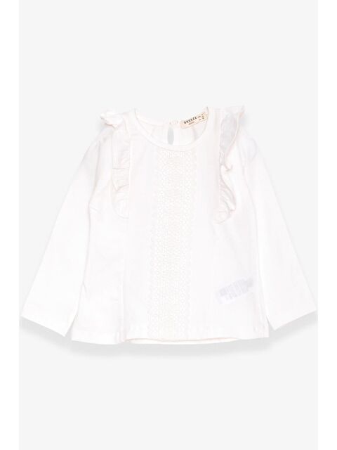 Breeze Kız Çocuk Uzun Kollu Tişört Güpürlü Fırfırlı Ekru (3-8 Yaş) - S000068720-19965