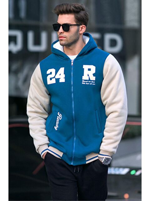 Madmext Petrol Yeşili Baskılı  Erkek Fermuarlı Sweatshirt 6155 - S000061271-37401