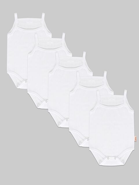 Vitmo 5'Li Zıbın %100 Organik Pamuk Beyaz İp Askılı Bebek Body