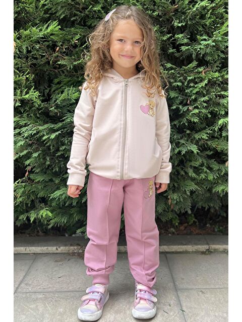 Breeze Kız Bebek Eşofman Takım Kalpli Bebek Ayıcık Baskılı Bej (1.5 Yaş) - S000332568-19928