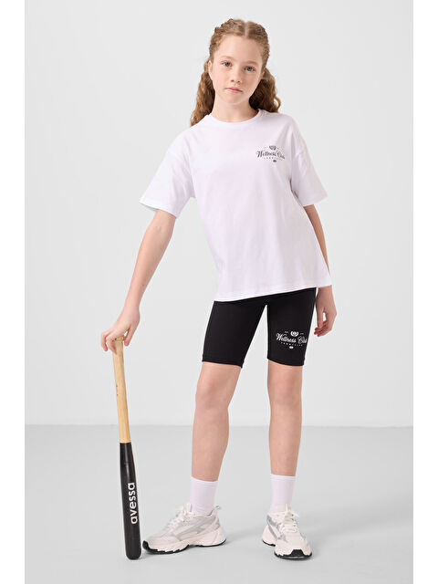 Tommylife Beyaz-Siyah Pamuklu O Yaka Standart Fit Baskılı Kız Çocuk Tayt Takım - 75190 - S000387250-37246