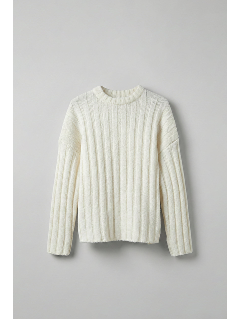 Abluka Online Erkek Oversize Kalın Fitilli Triko Kazak Ekru - S000487346-19965