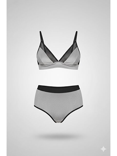C&City Şortlu Kadife Bralet Takım 9073 Gri - S000222163-20600