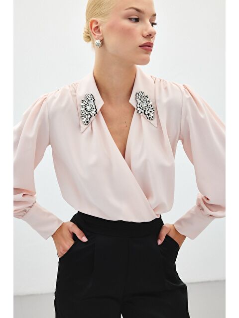 SATEEN Aksesuar Detaylı Bodysuit Bluz - Pudra - S000323388-7152