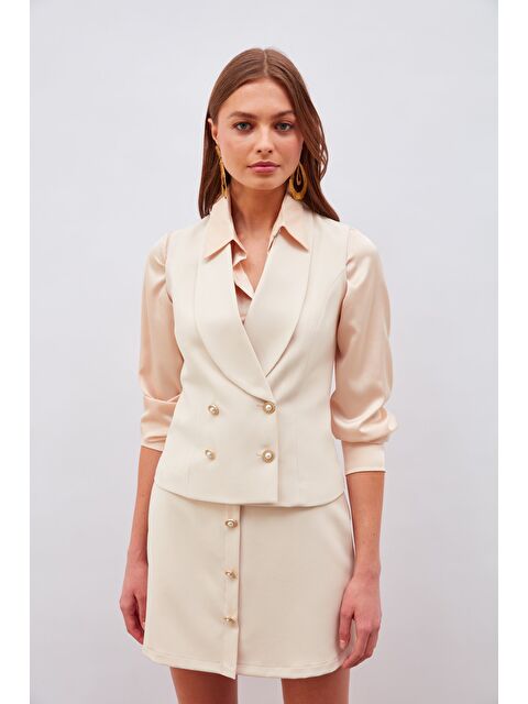 SATEEN Düğme Detaylı Yelek - Bej - S000324356-19928