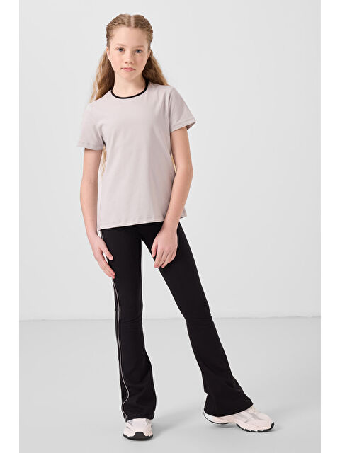 Tommylife Taş-Siyah Pamuklu O Yaka Standart Fit Basic İspanyol Paça Kız Çocuk Tayt Takım - 75192 - S000387251-25636