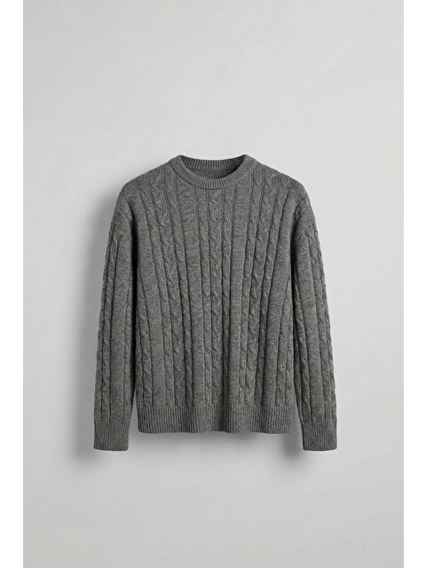 Abluka Online Erkek Relax Fit Örgü Desenli Triko Kazak Gri - S000447547-20600