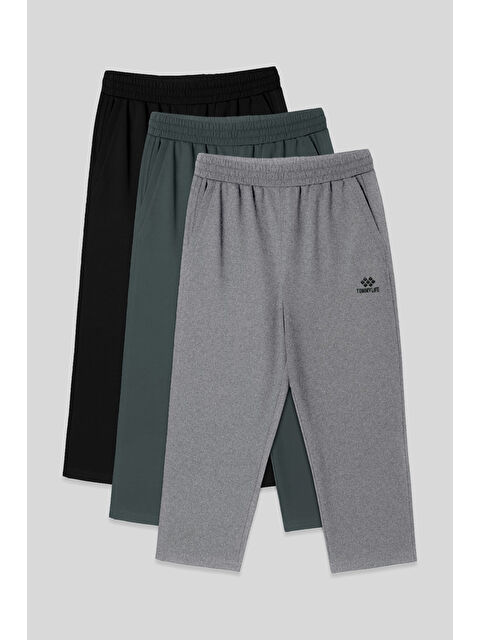 Tommylife Standart Fit 3lü Paket Siyah-Haki-Gri Melanj Erkek Kapri - 83102 - S000448493-37432