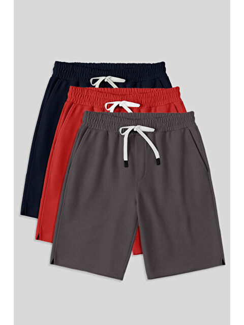Air Jones Comfort Fit Basic 3lü Paket Lacivert-Fiesta-Koyu Gri Erkek Şort - 81274 - S000448494-37349