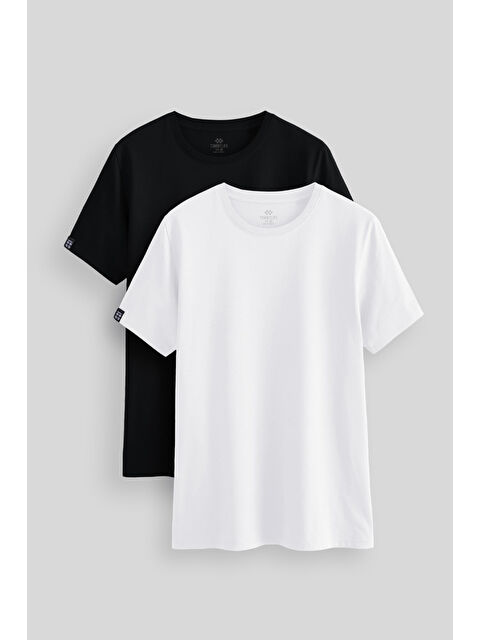 Tommylife Standart Fit Basic O Yaka 2li Paket Siyah-Beyaz Erkek T-Shirt - 87911 - S000424265-37424