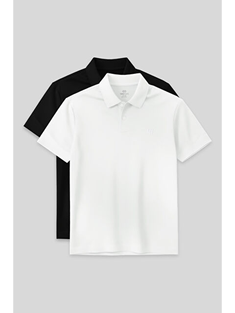 Tommylife Standart Fit Basic Polo Yaka 2'li Paket Siyah-Beyaz Erkek Tişört - 87768 - S000424702-37424