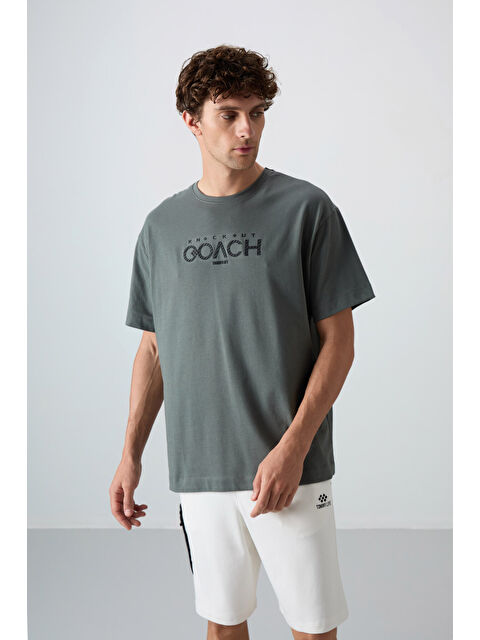 Tommylife Haki Pamuklu Kalın Yumuşak Dokulu Oversize Fit Baskılı Erkek Tişört - 88329 - S000157030-18547