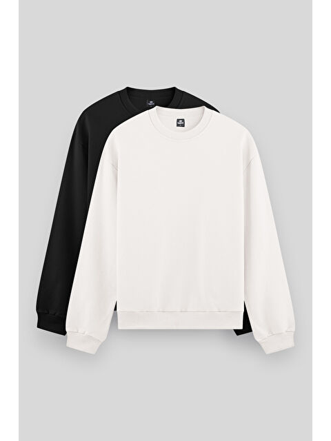 Tommylife Standart Fit Basic O Yaka 2li Paket Siyah-Ekru Erkek Sweatshirt - 88053 - S000424700-37428