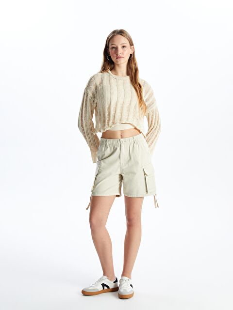 KOOR Kadın Uzun Kollu Örme Crop Bg91