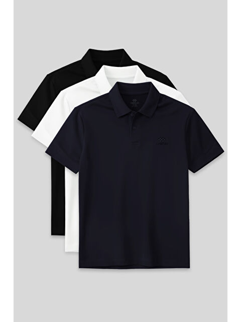 Tommylife Standart Fit Basic Polo Yaka 3'lü Paket Siyah-Beyaz-Lacivert Erkek Tişört  87748