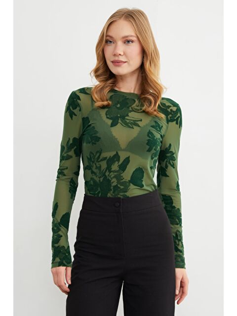 Fullamoda Çiçek Desenli Transparan Bluz - S000487600-18194