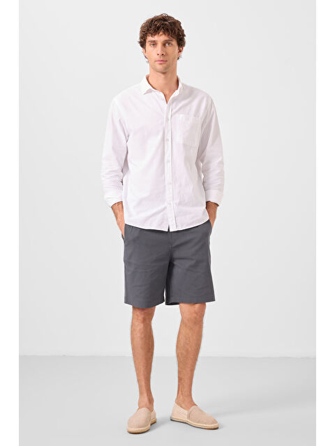 Tommylife Antrasit Standart Fit Dokuma Hafif Esnek Chino Erkek Şort - 81289