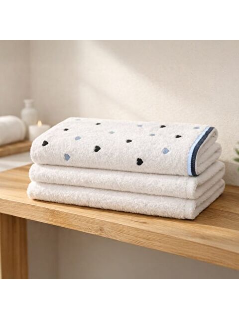 Evidea Soft Kalp Nakışlı El Havlusu - Ekru / Siyah - 30x50 cm - S000475621-5406