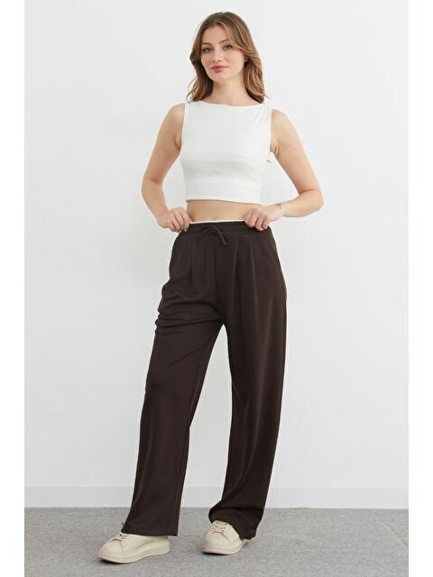 Fullamoda Beli Ribana Detaylı Pileli Modal Pantolon - S000483013-19413