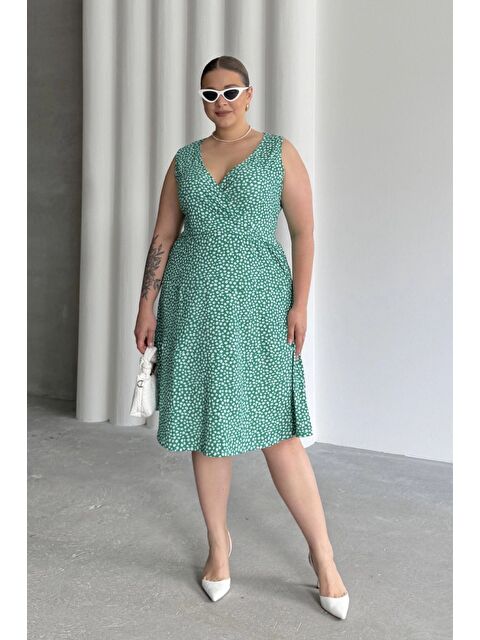 Stil Diva Büyük Beden V Yaka Beli Lastikli Çiçek Desenli Elbise 300916 - S000401524-18194