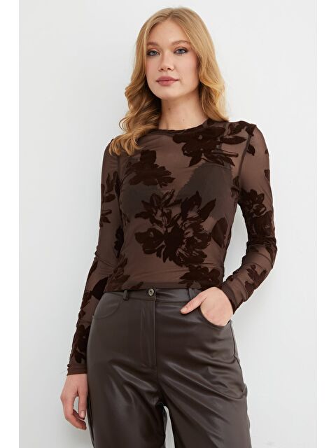 Fullamoda Çiçek Desenli Transparan Bluz - S000487600-19413