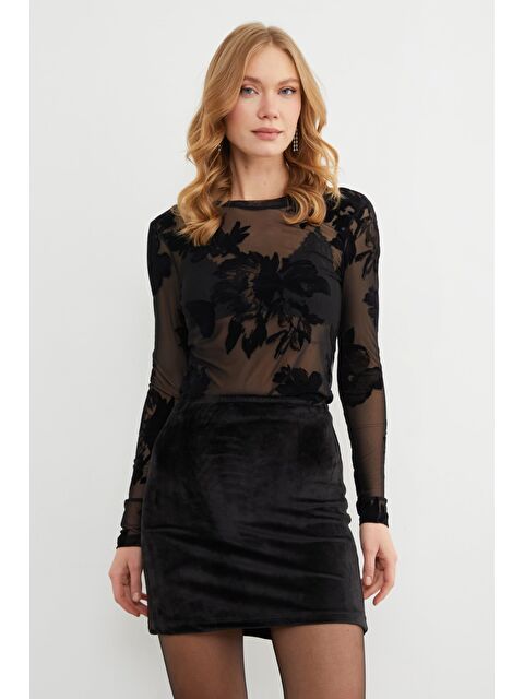 Fullamoda Çiçek Desenli Transparan Bluz - S000487600-19351