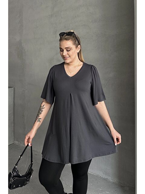 Stil Diva Büyük Beden V Yaka Desensiz Asimetrik Kesim Elastanlı Bluz MDL-3 - S000350522-29351