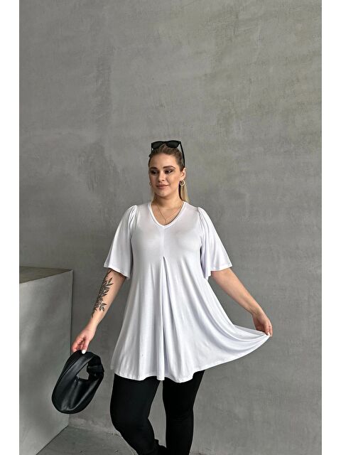 Stil Diva Büyük Beden V Yaka Desensiz Asimetrik Kesim Elastanlı Bluz MDL-2 - S000350520-20063