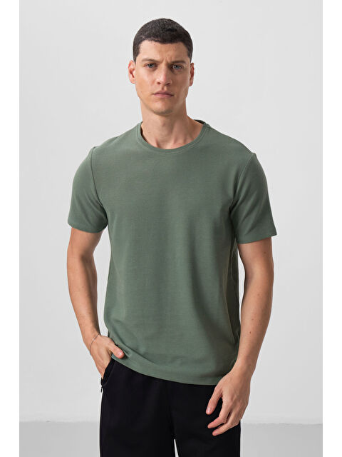 Tommylife Yeşil Yüzeyi Dokulu Rahat Form Basic Erkek Tişört - 88436 - S000364613-18194
