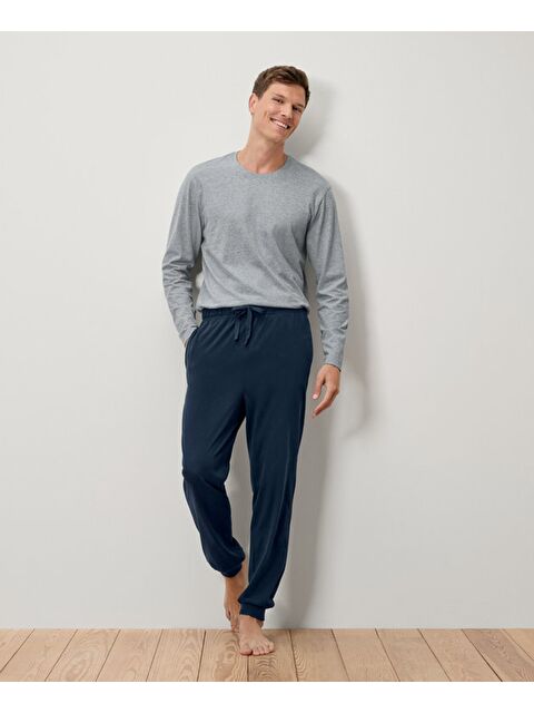 Tchibo Erkek Pijama Takımı, Manşetli, Gri - S000486350-20600