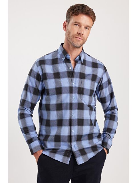 TUDORS Erkek Regular Fit Klasik Kesim Düğmeli Yaka Küçük Kareli Pamuklu Gömlek - S000200169-23173