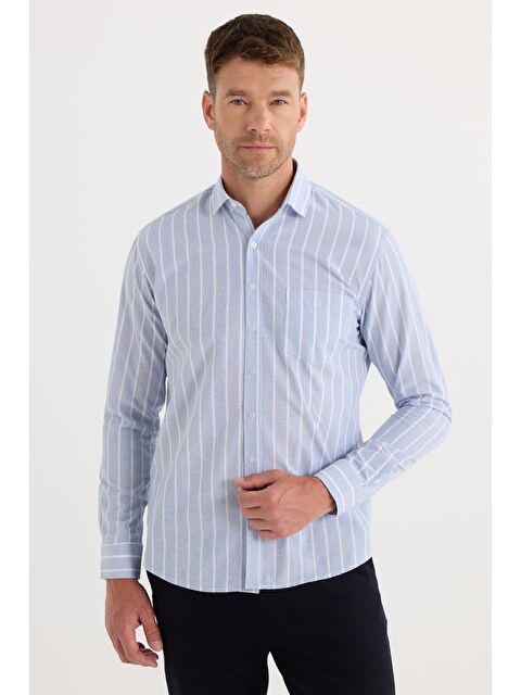 TUDORS Erkek Regular Fit Klasik Kesim Pamuklu Kolay Ütü Çizgili Gömlek - S000243430-23173