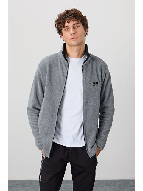 Air Jones Hardy Gri Melanj Standart Kalıp Polar Erkek Fermuarlı Sweatshirt - 88299 - S000142587-74