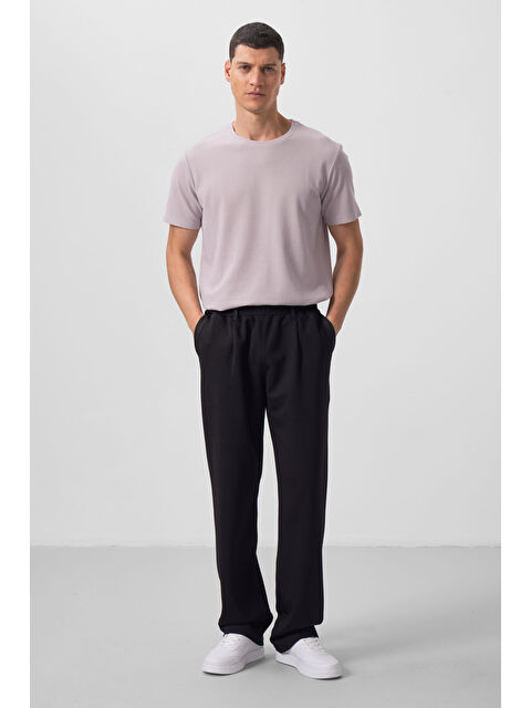 Tommylife Siyah Yüzeyi Dokulu Rahat Form Palazzo  Erkek Pantolon - 82163 - S000364525-19351