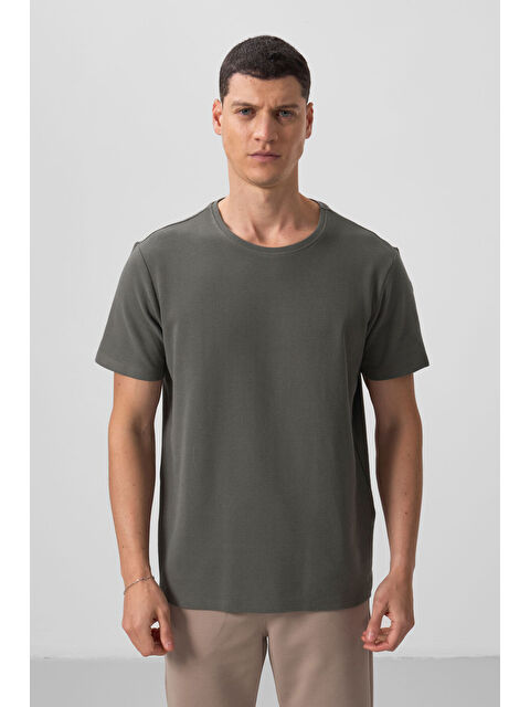 Tommylife Haki Yüzeyi Dokulu Rahat Form Basic Erkek Tişört - 88436 - S000364613-18547