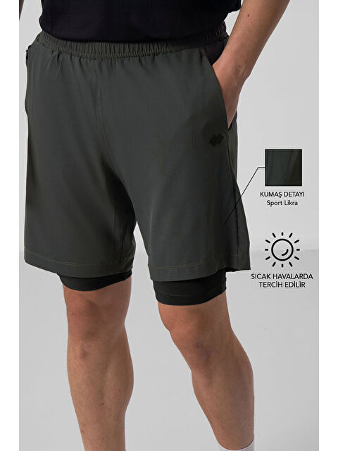 Tommylife Haki Polyester İnce Yumuşak Standart Fit Erkek Taytlı Şort - 81287 - S000364524-18547