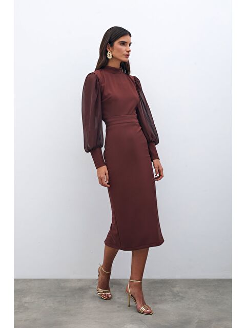 SATEEN Midi Boy Kalem Etek - Kahve - S000324095-19413