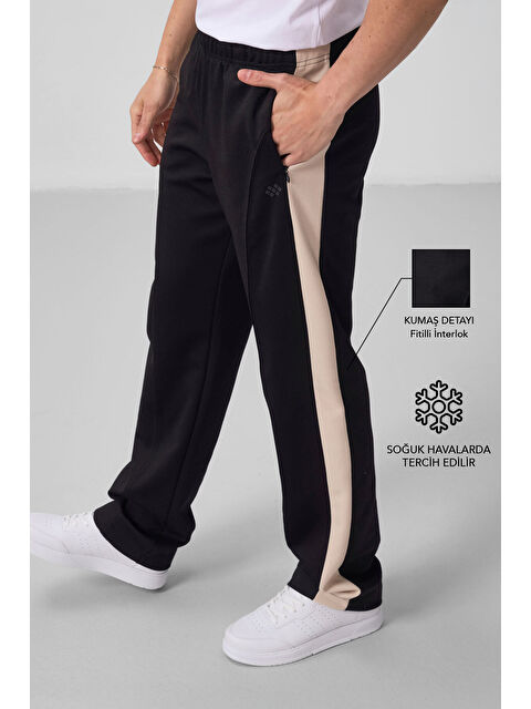 Tommylife Siyah-Bej Yüzeyi Dokulu Standart Fit Palazzo  Erkek Pantolon - 82171 - S000364486-37423